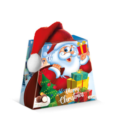 Télapós doboz csokoládéval és sapkával