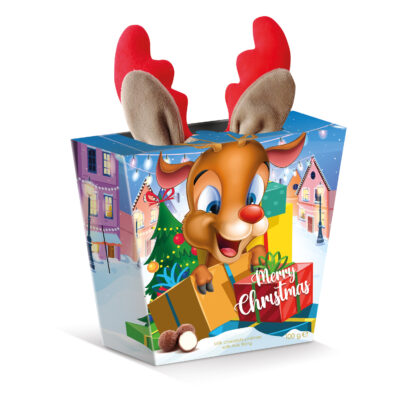 Rénszarvas doboz csokoládéval és hajráffal